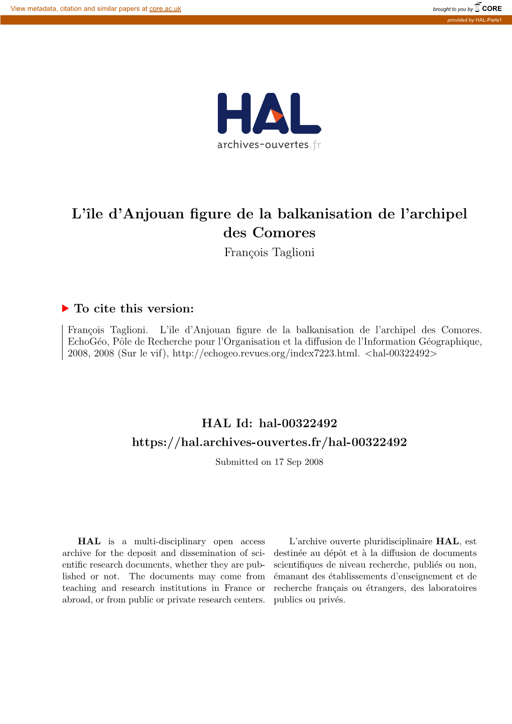 L'île D'anjouan Figure De La Balkanisation De L'archipel Des Comores