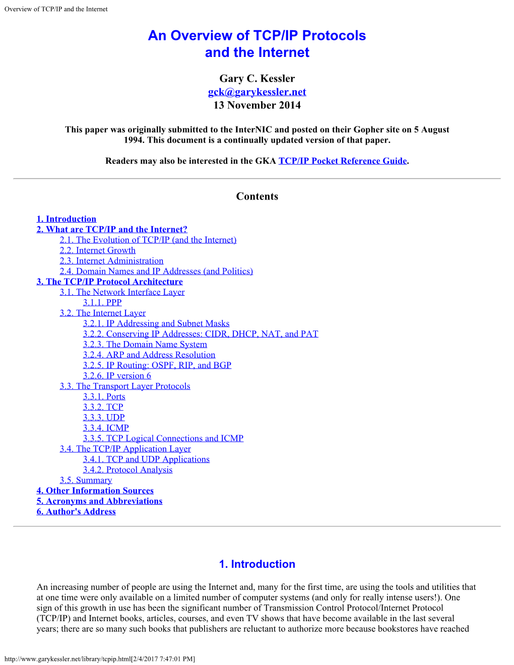 Overview of TCP/IP and the Internet