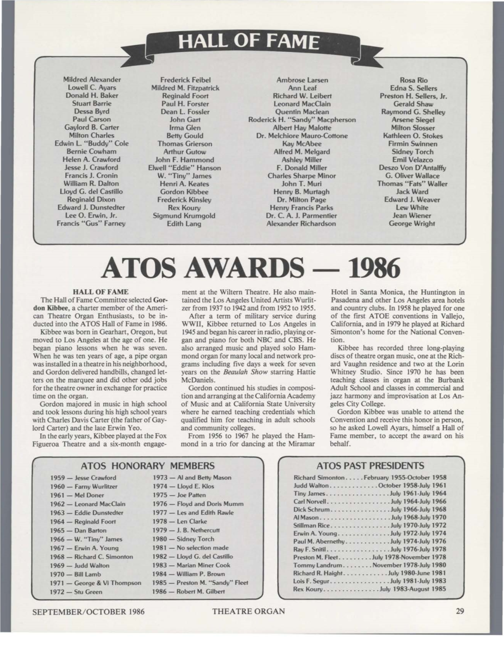ATOS AWARDS 1986 HALL of FAME Ment at the Wiltern Theatre