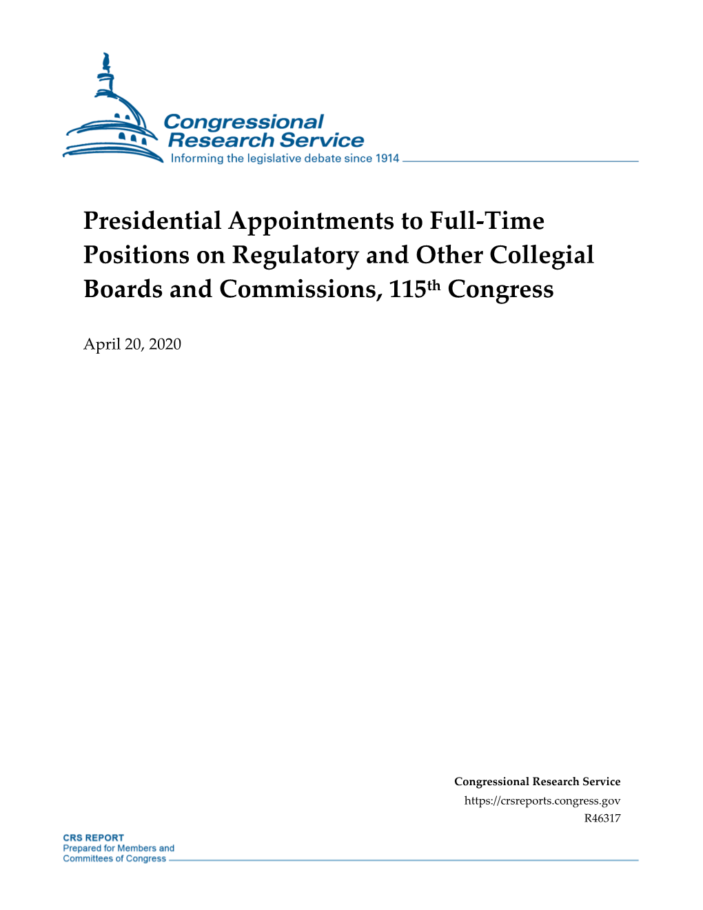 Presidential Appointments to Full-Time Positions on Regulatory and Other Collegial Boards and Commissions, 115Th Congress