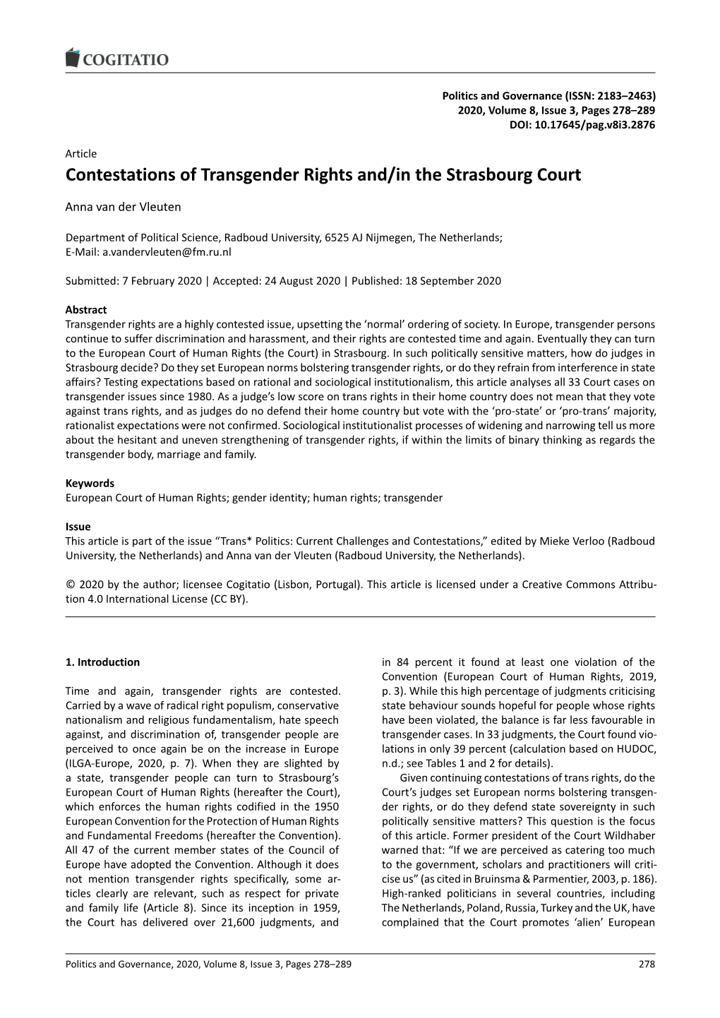 Contestations of Transgender Rights And/In the Strasbourg Court