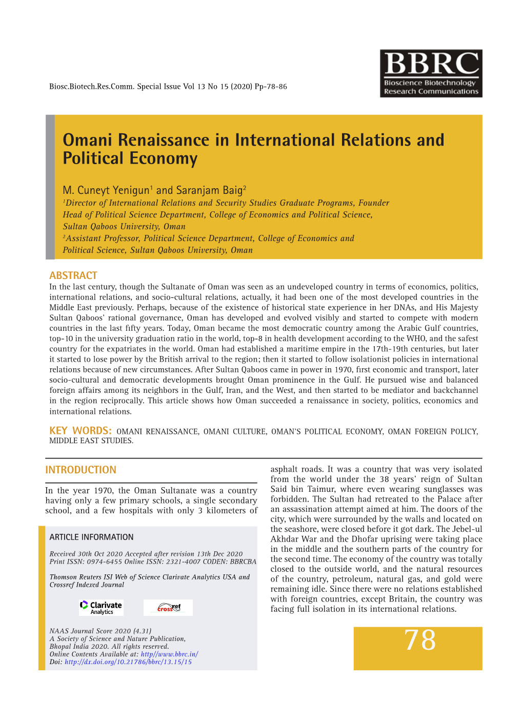 Omani Renaissance in International Relations and Political Economy