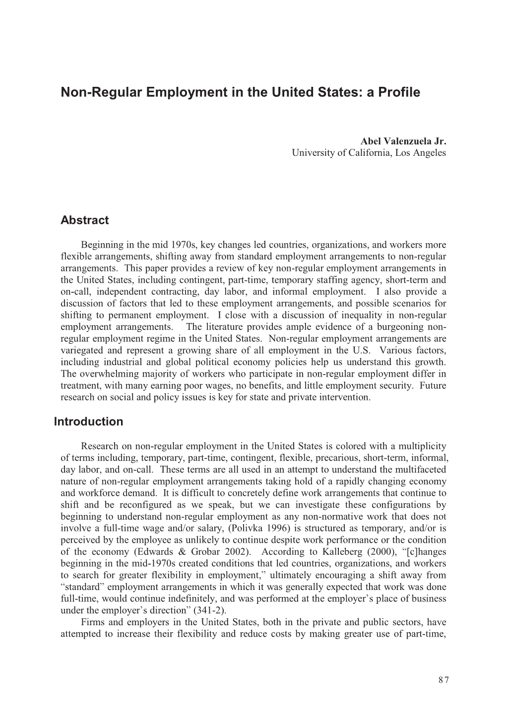 Non-Regular Employment in the United States: a Profile