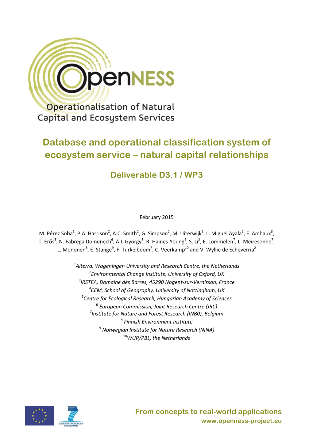 Database and Operational Classification System of Ecosystem Service – Natural Capital Relationships