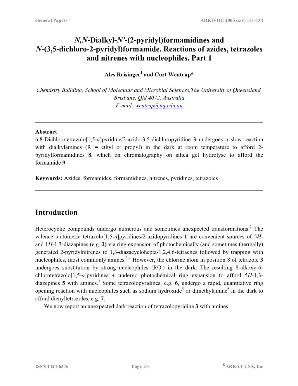 Formamide. Reactions of Azides, Tetrazoles and Nitrenes with Nucleophiles