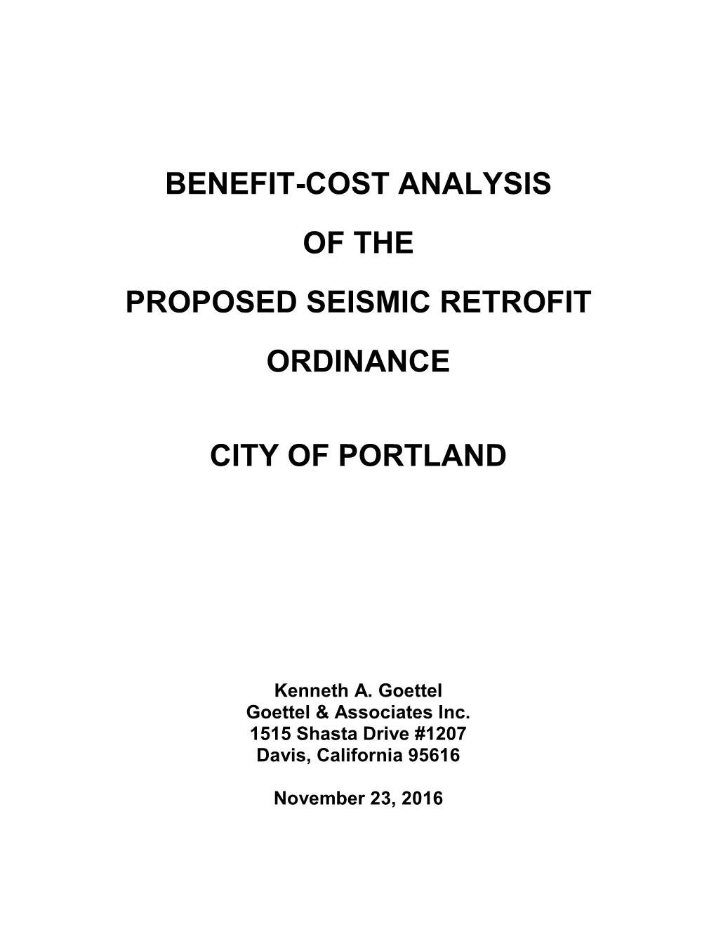 Benefit-Cost Analysis of the Proposed Seismic Retrofit Ordinance City of Portland