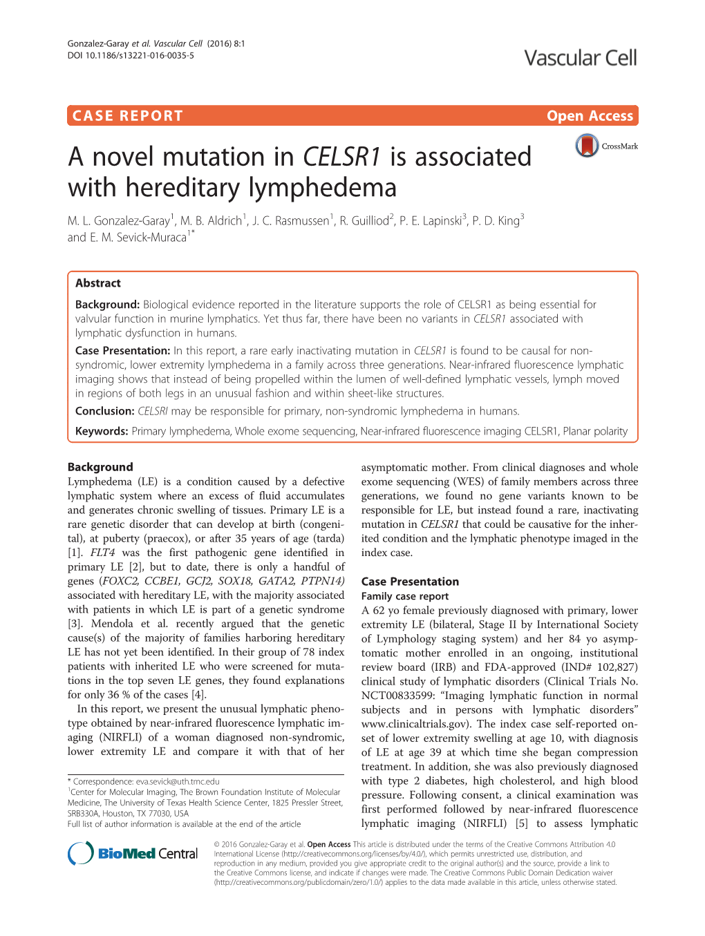 A Novel Mutation in CELSR1 Is Associated with Hereditary Lymphedema M
