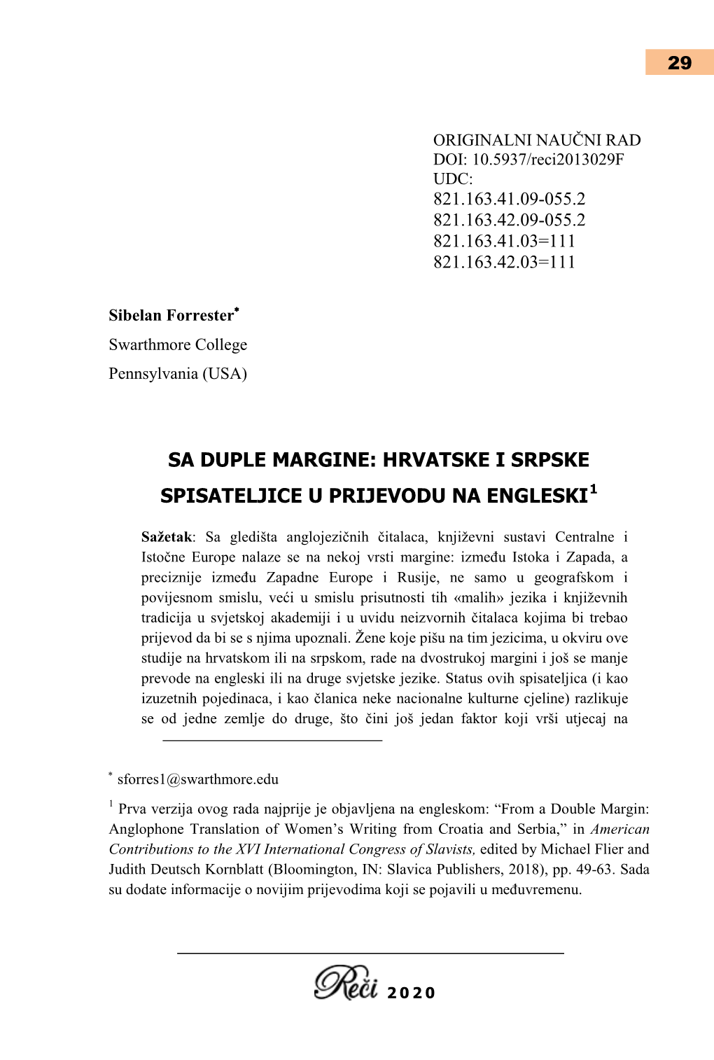 Hrvatske I Srpske Spisateljice U Prijevodu Na Engleski1