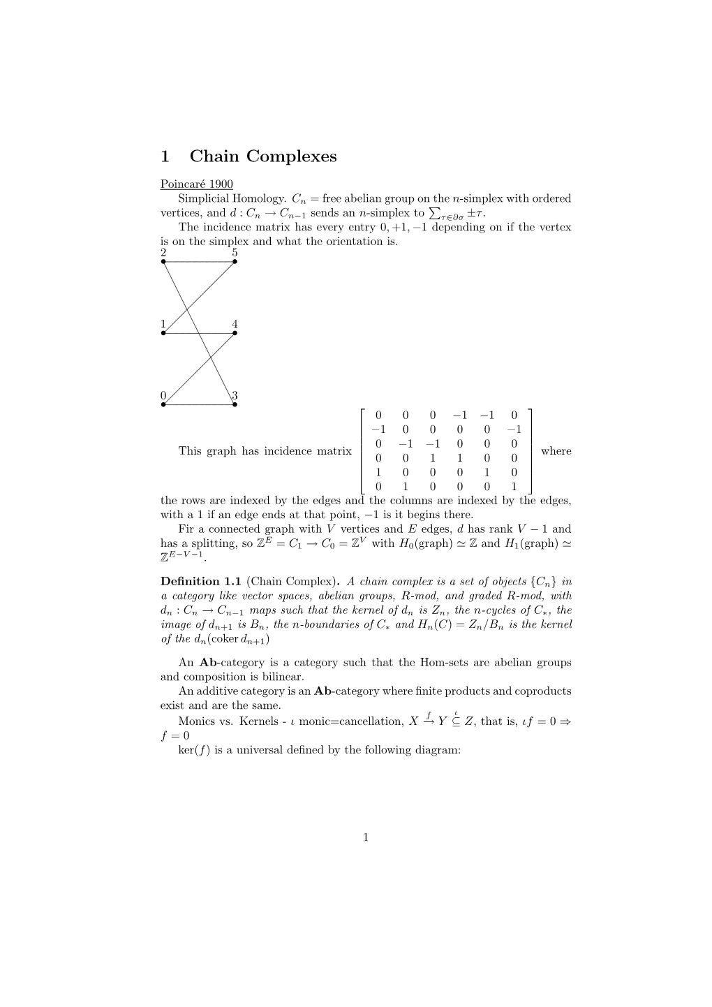 1 Chain Complexes