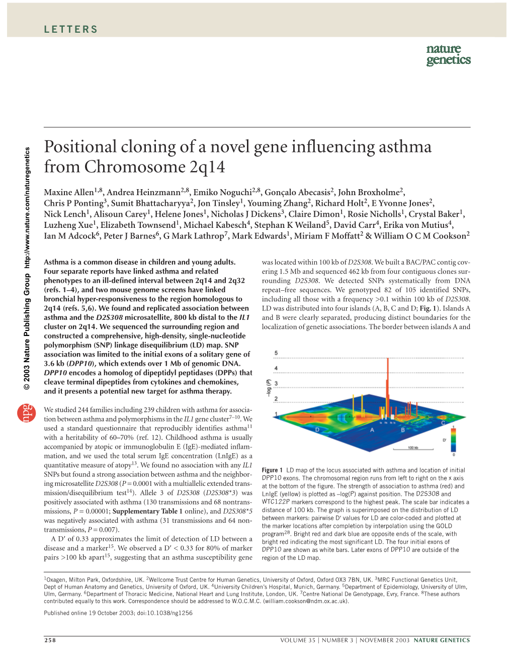 Positional Cloning of a Novel Gene Influencing Asthma from Chromosome 2Q14