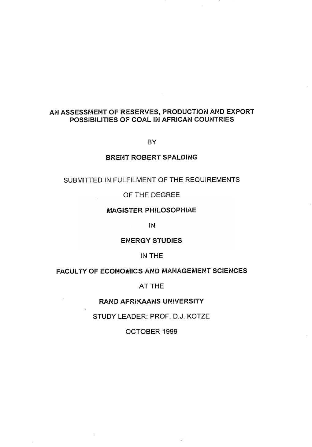 An Assessment of Reserves, Production and Export Possibilities of Coal in African Countries