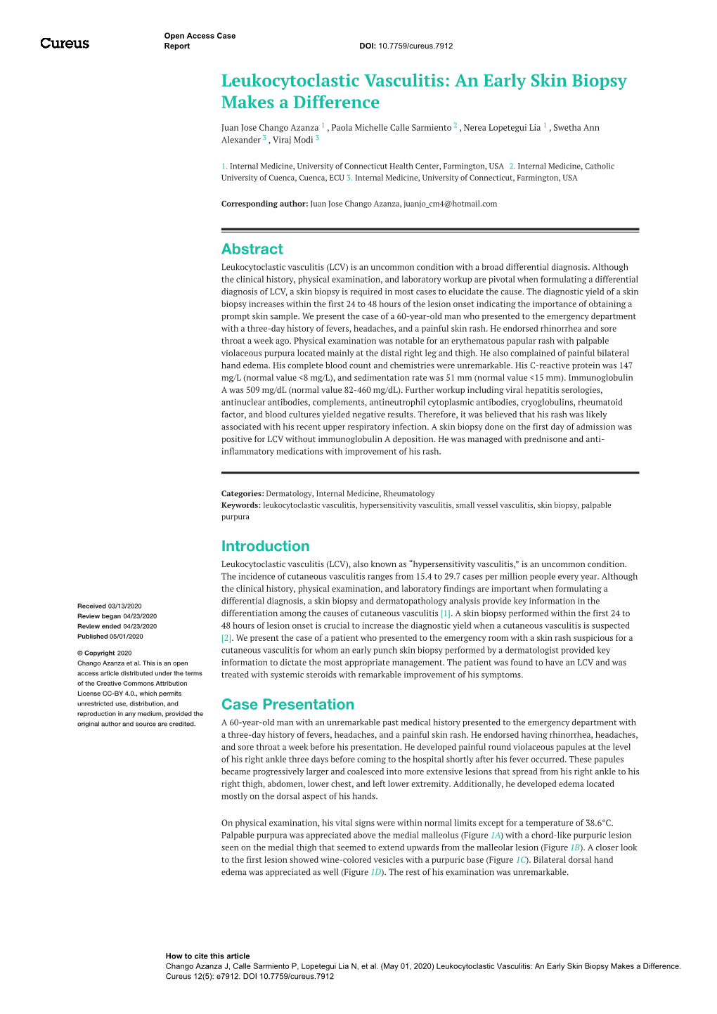 Leukocytoclastic Vasculitis: an Early Skin Biopsy Makes a Difference