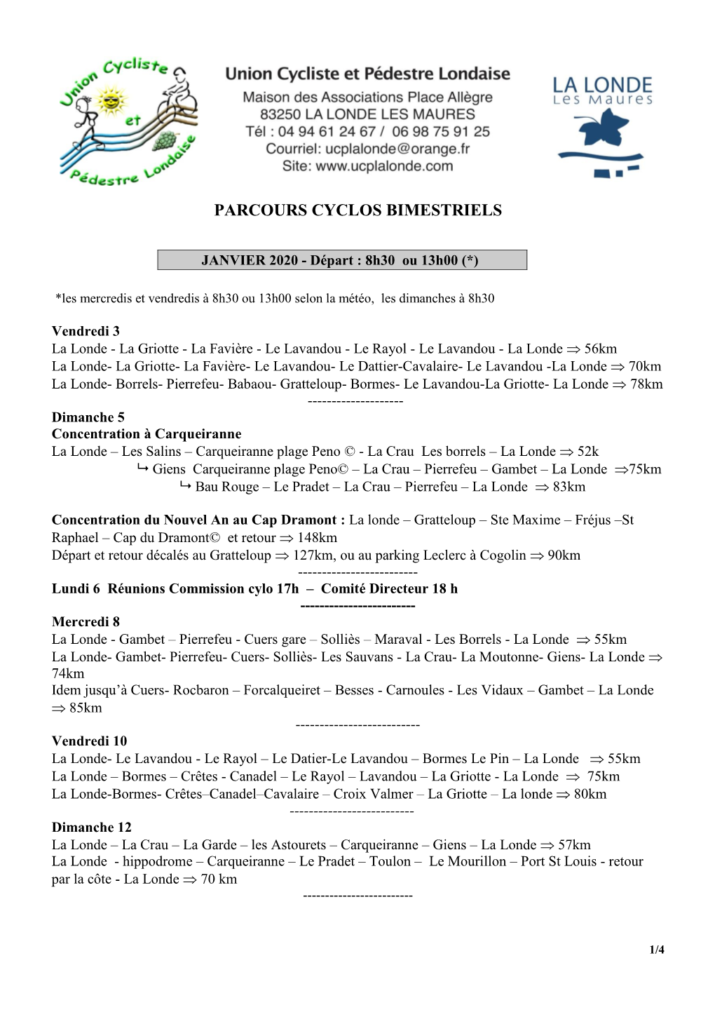 Parcours Cyclos Bimestriels