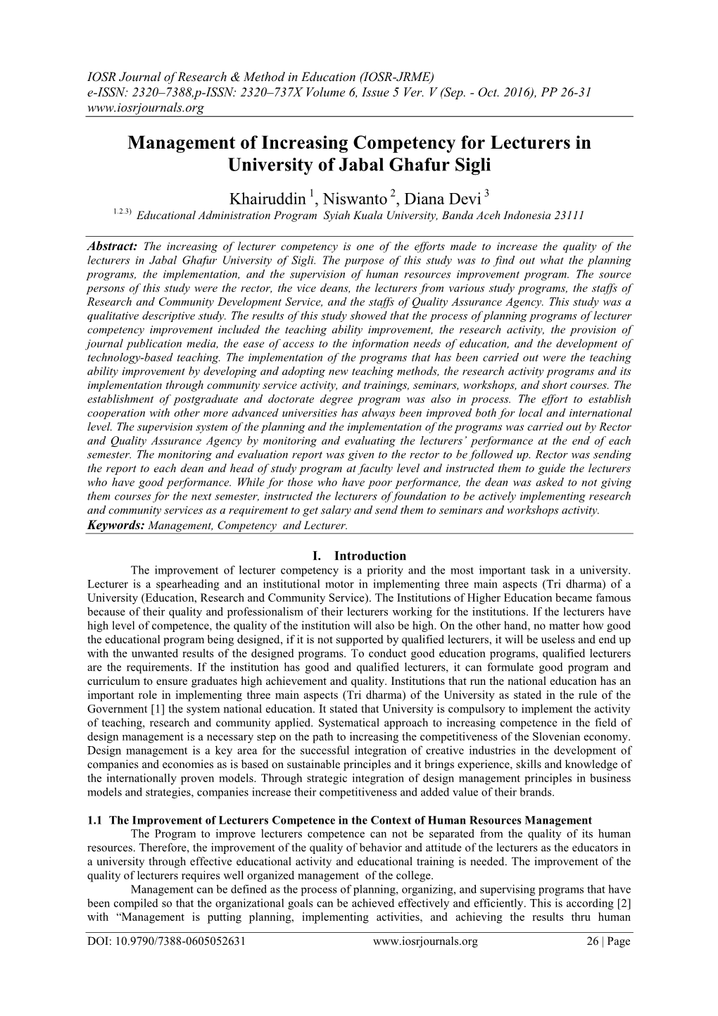 Management of Increasing Competency for Lecturers in University of Jabal Ghafur Sigli