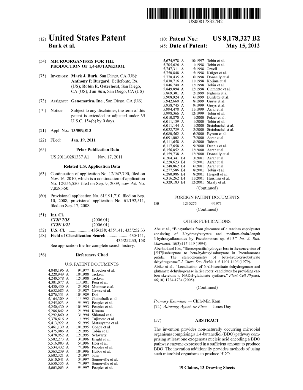 (12) United States Patent (10) Patent No.: US 8,178,327 B2 Burk Et Al