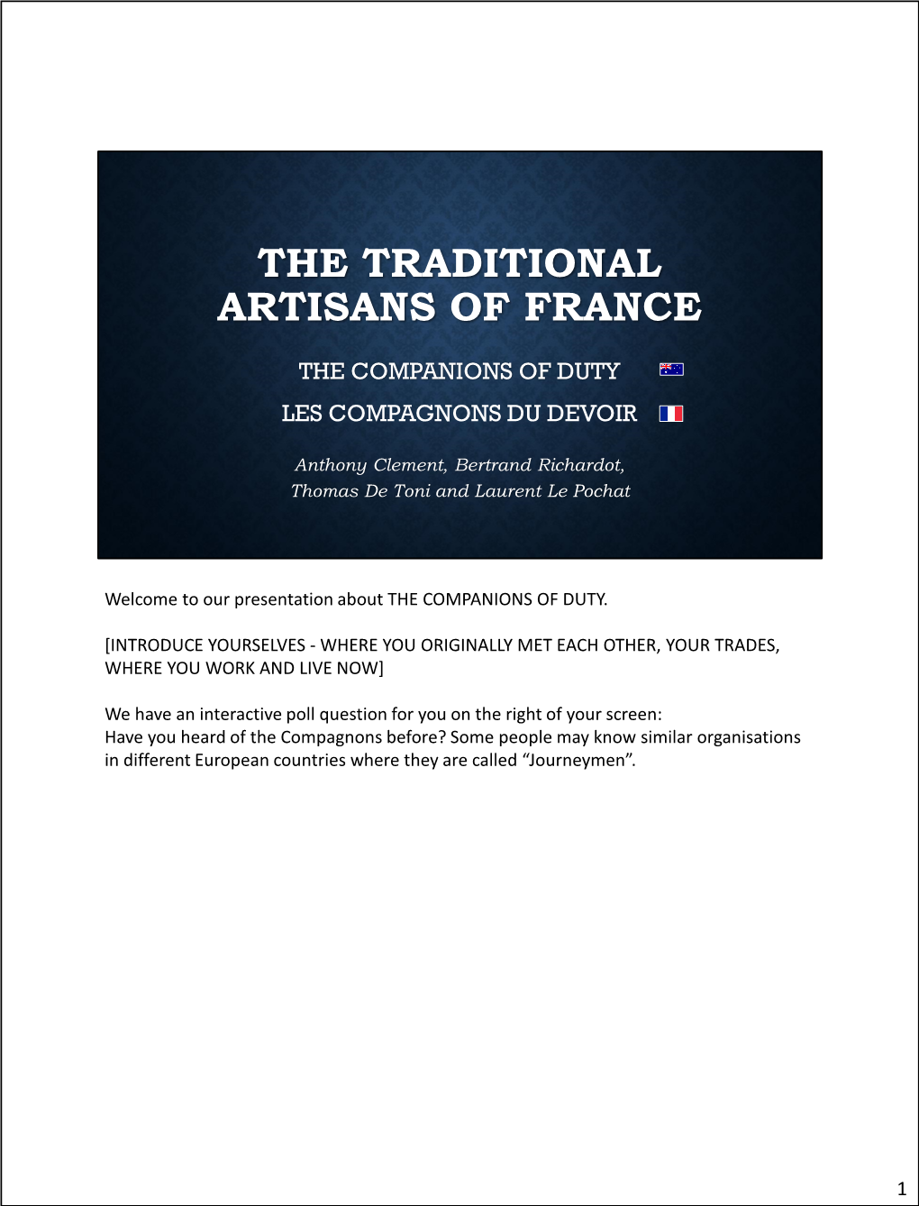 The Traditional Artisans of France