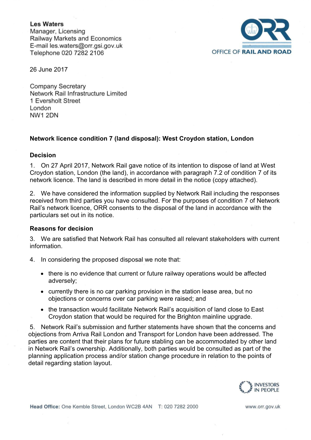 West Croydon Station Land Disposal Decision Document