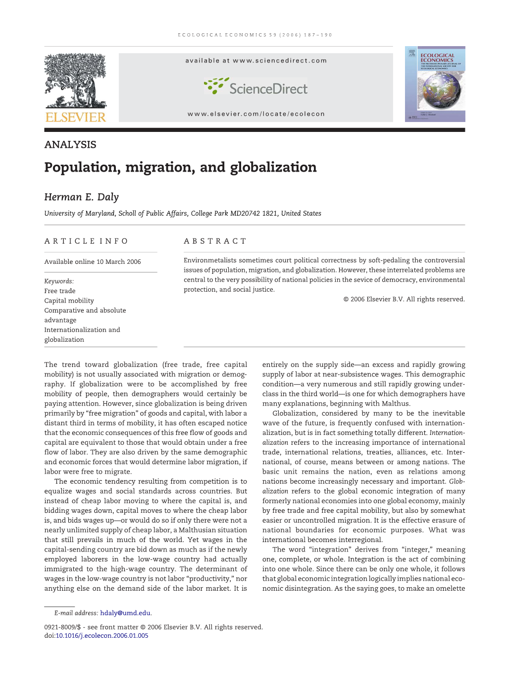 Population, Migration, and Globalization