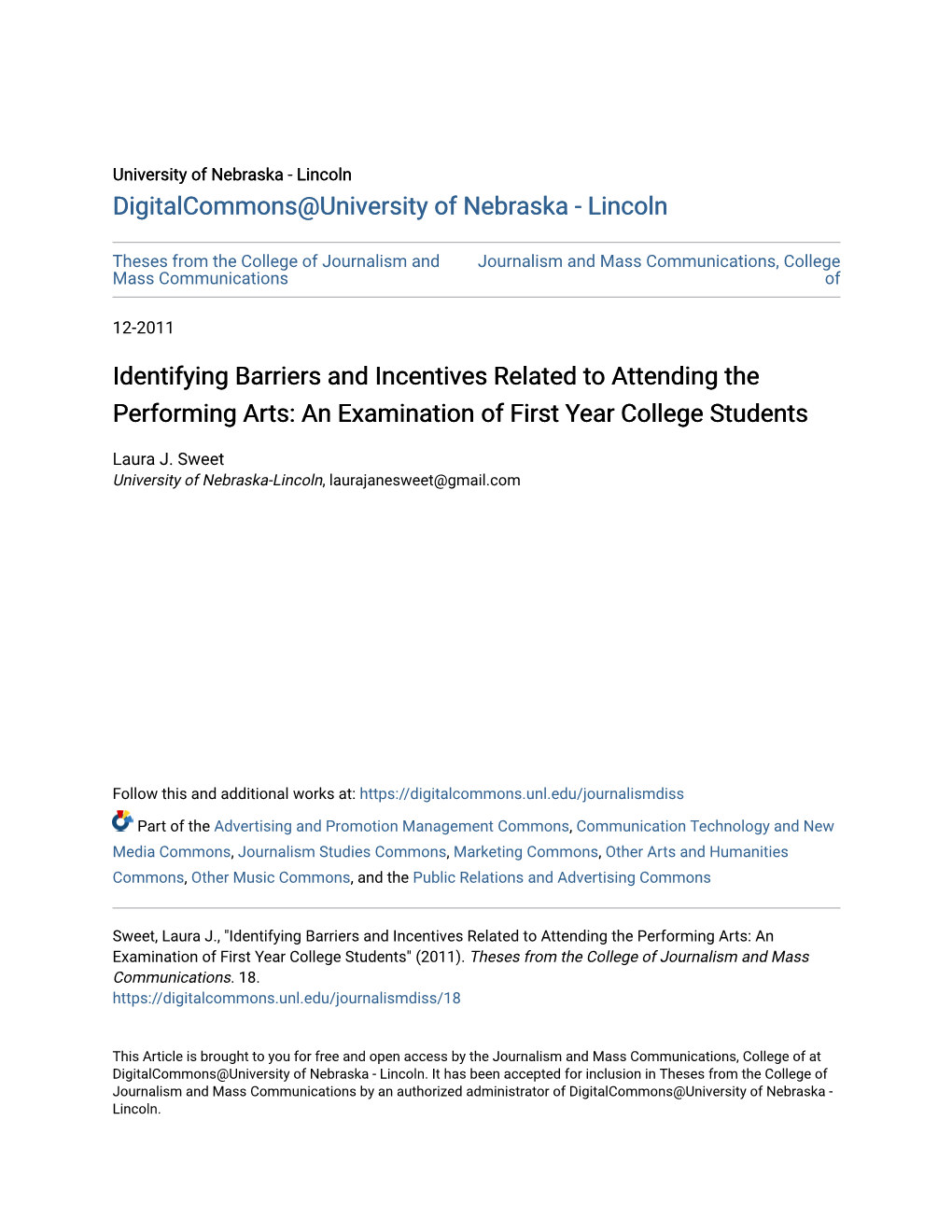 Identifying Barriers and Incentives Related to Attending the Performing Arts: an Examination of First Year College Students