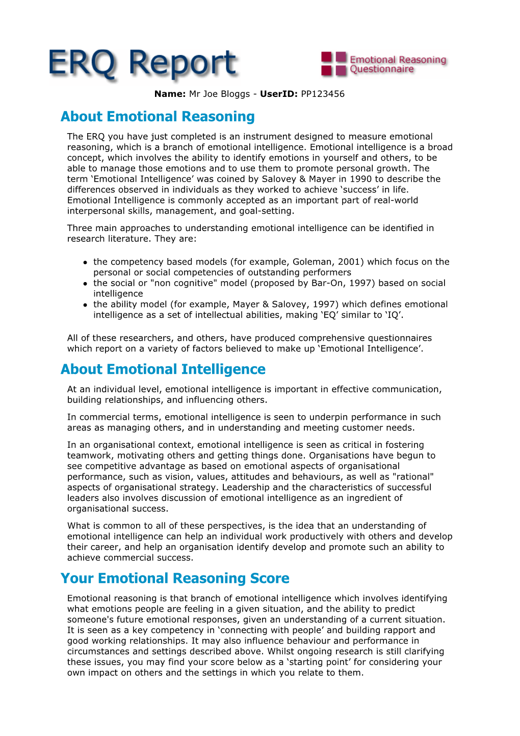 About Emotional Reasoning About Emotional Intelligence Your
