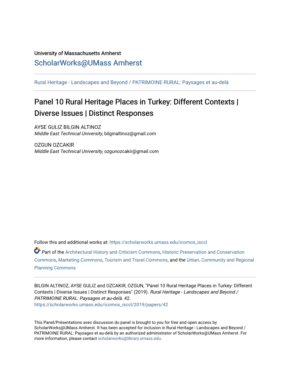 Panel 10 Rural Heritage Places in Turkey: Different Contexts | Diverse Issues | Distinct Responses