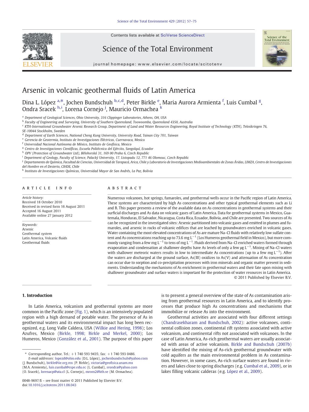 Arsenic in Volcanic Geothermal Fluids of Latin America