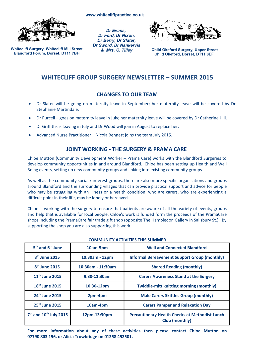 Whitecliff Group Surgery Staff Newsletter s1