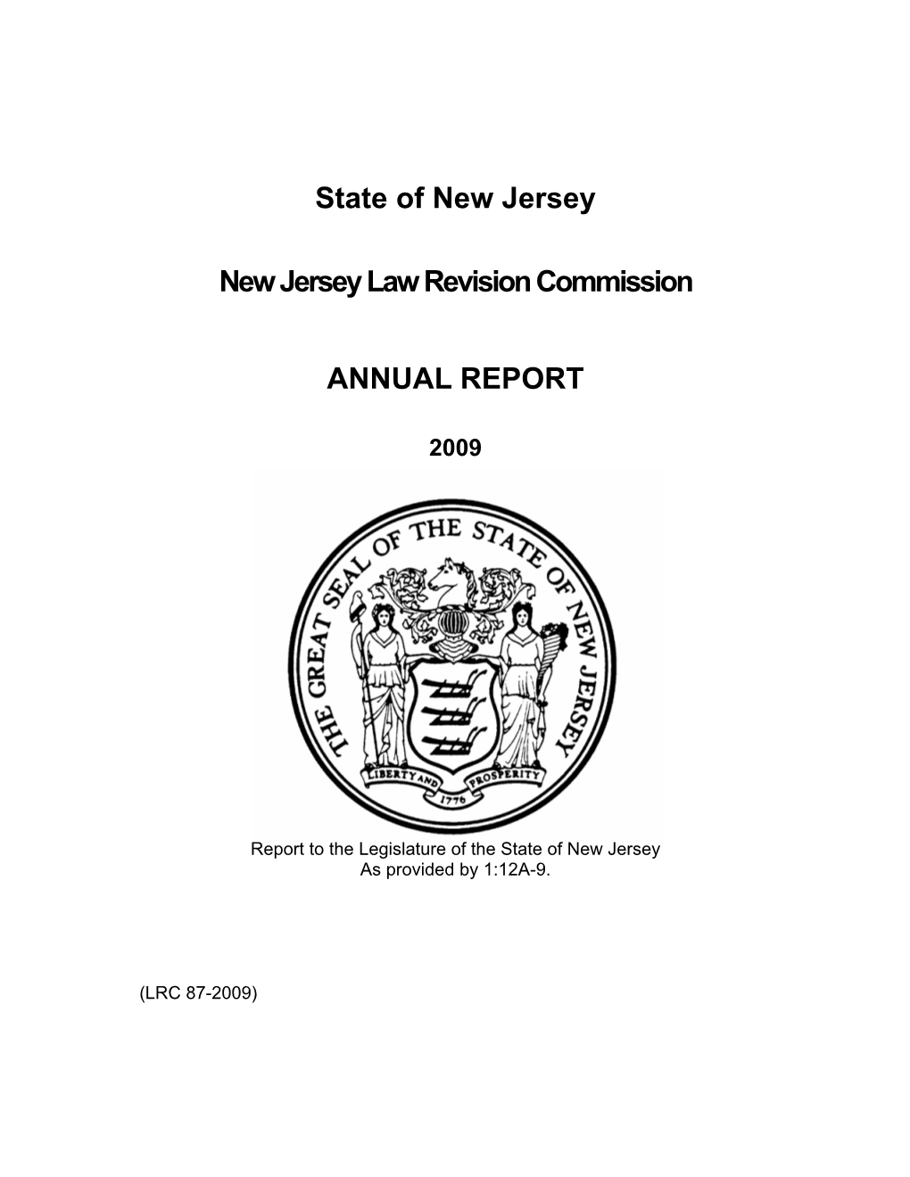 State of New Jersey New Jersey Law Revision Commission ANNUAL REPORT