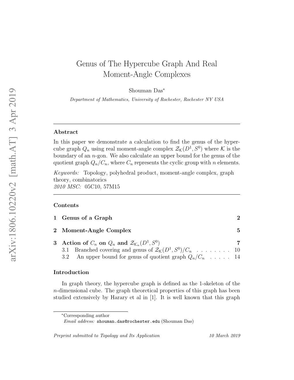 Genus of the Hypercube Graph and Real Moment-Angle Complexes