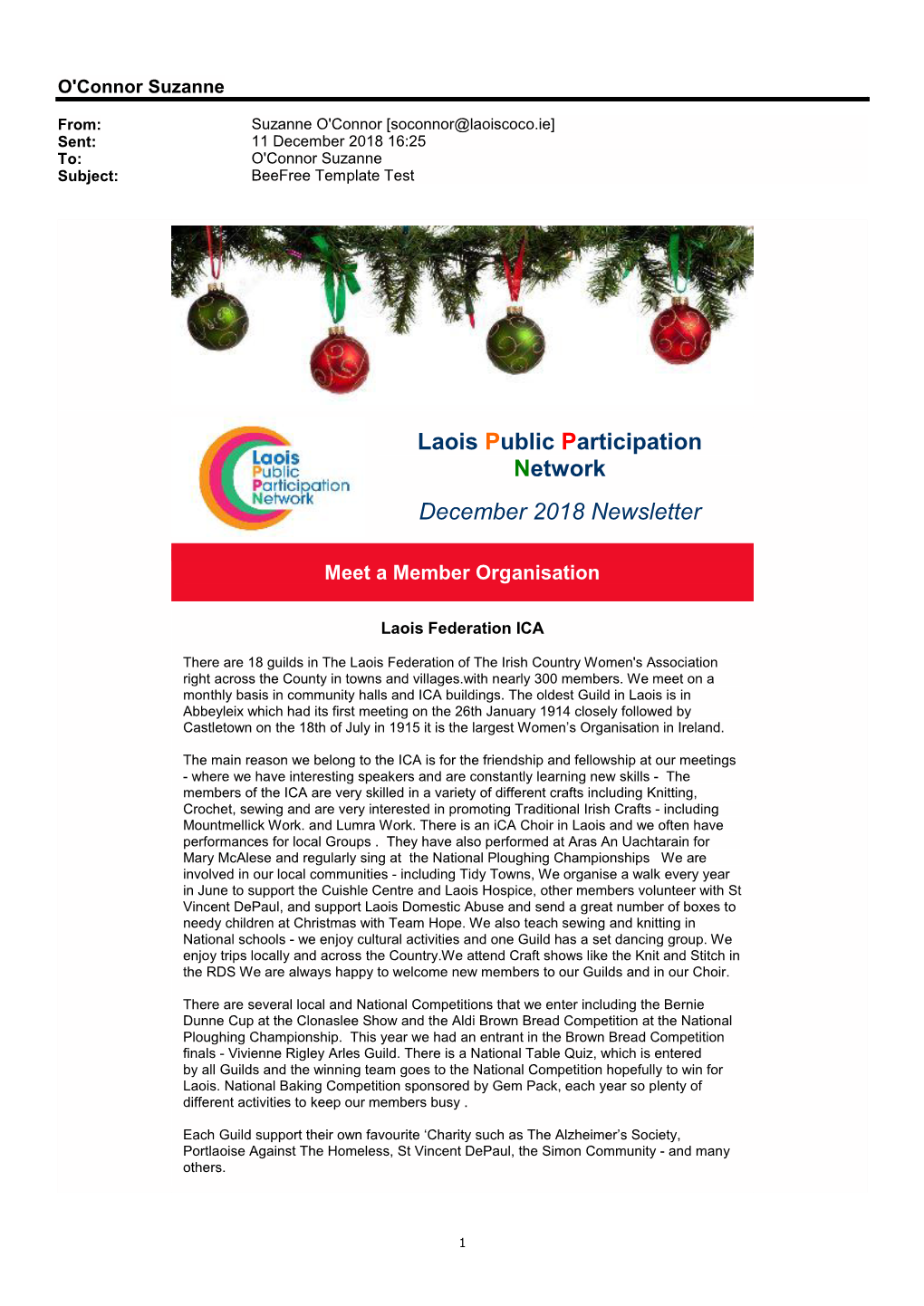 Laois Public Participation Network December 2018 Newsletter