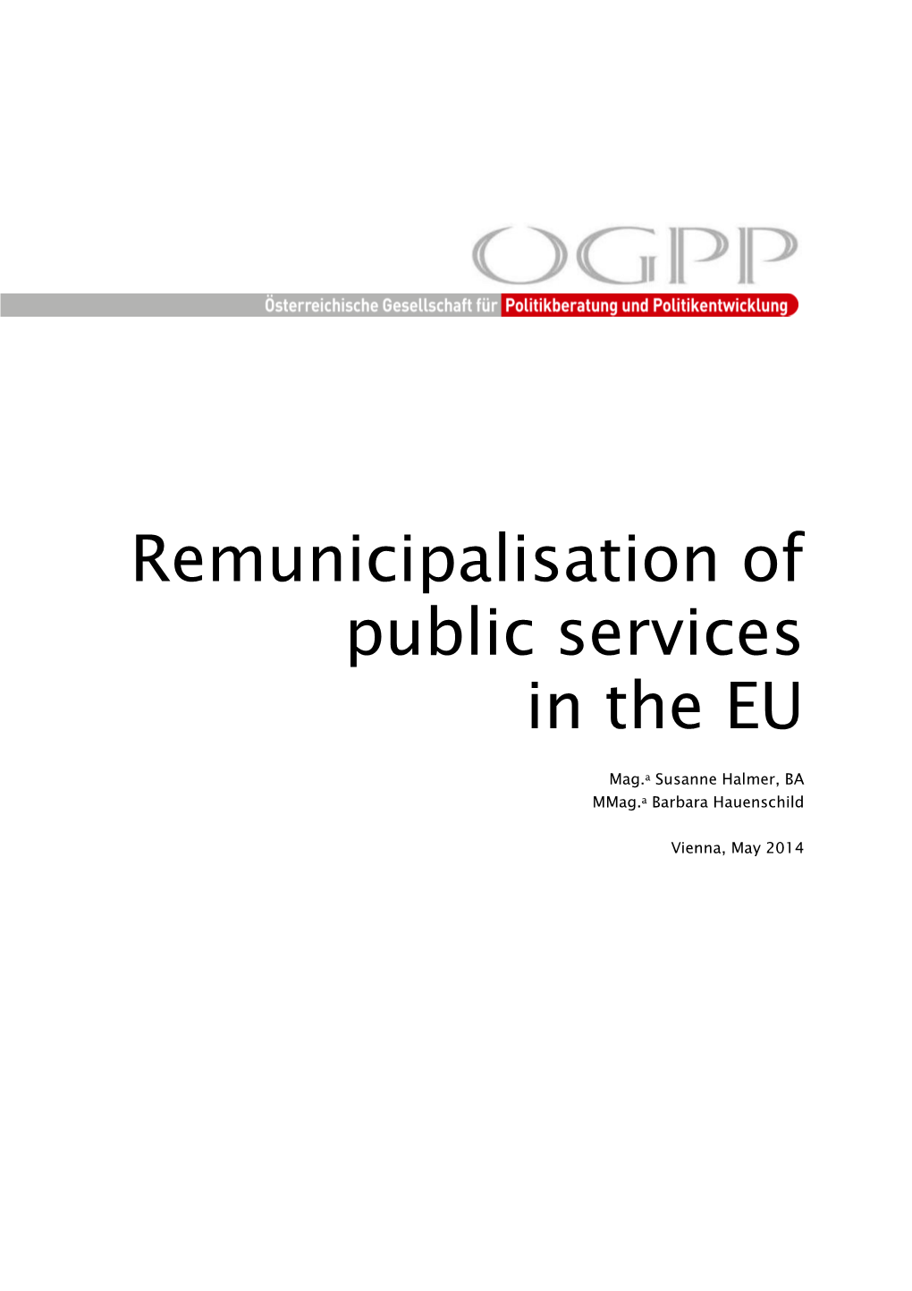 Remunicipalisation of Public Services in the EU