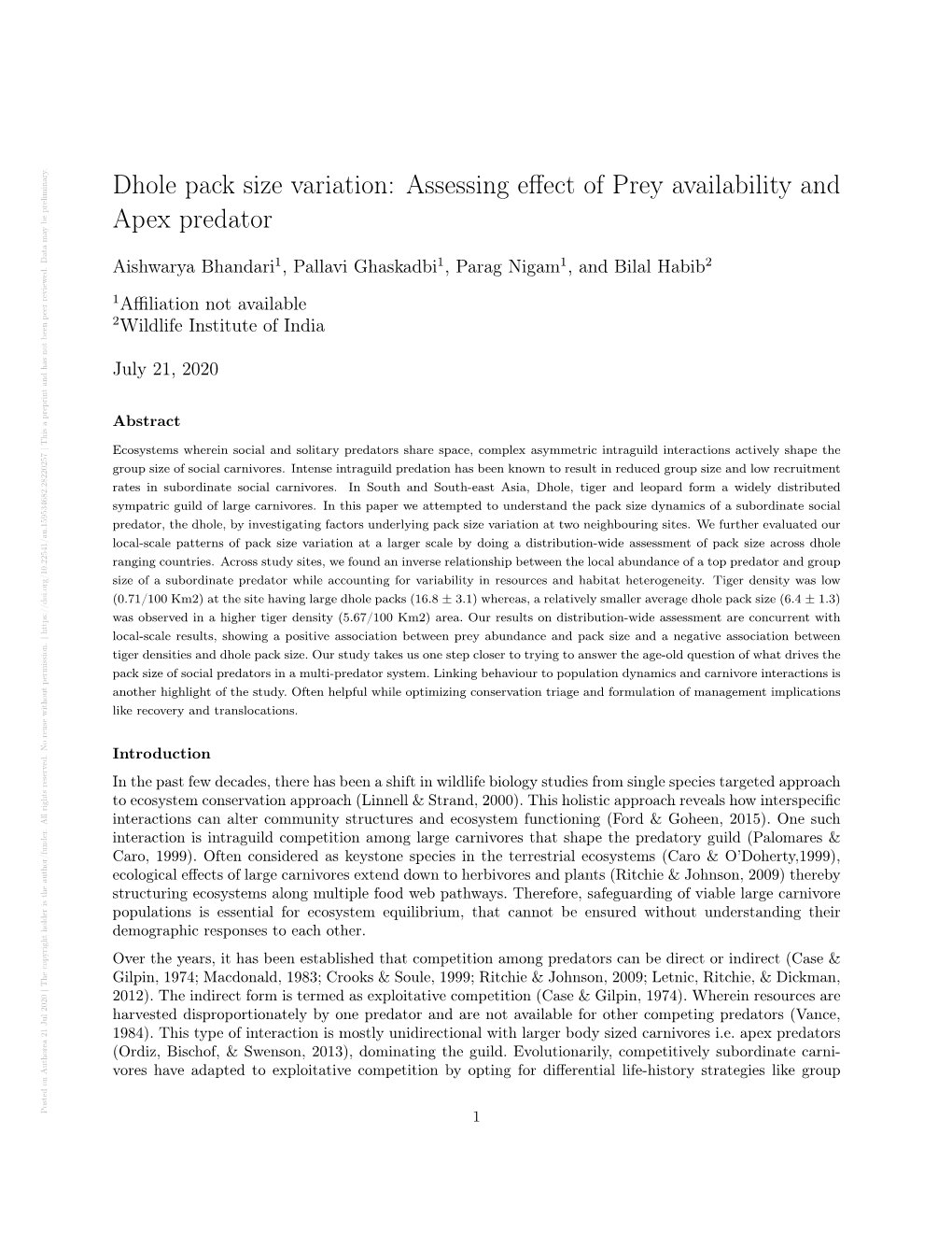 Dhole Pack Size Variation