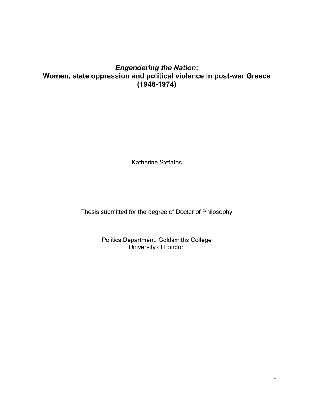 Women, State Oppression and Political Violence in Post-War Greece (1946-1974)