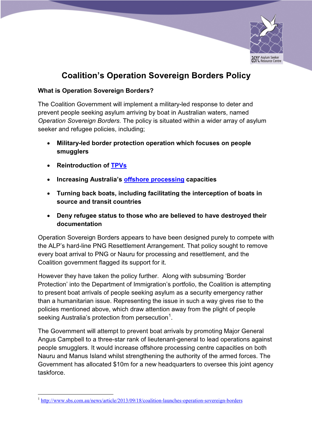 Operation Sovereign Borders Policy