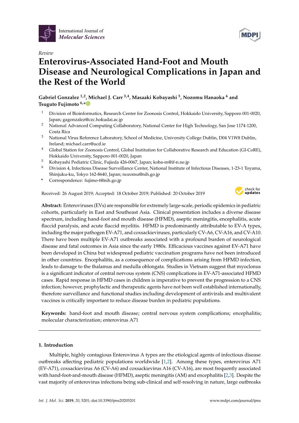 Enterovirus-Associated Hand-Foot and Mouth Disease and Neurological Complications in Japan and the Rest of the World