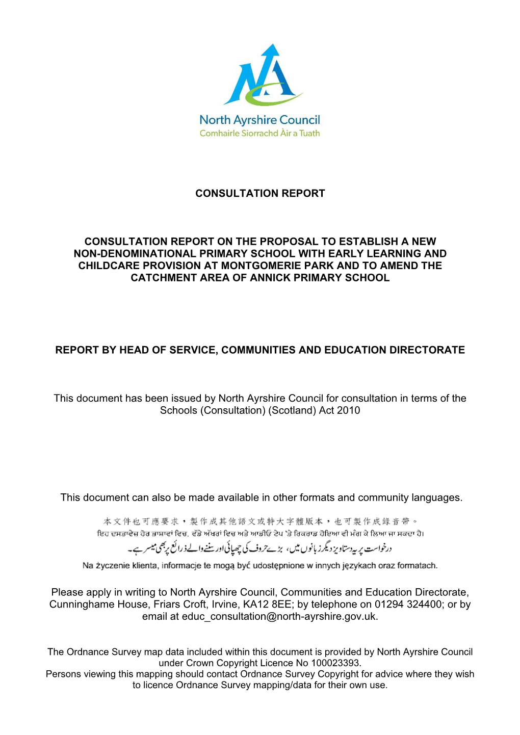 Proposal to Establish a New School at Montgomerie Park With