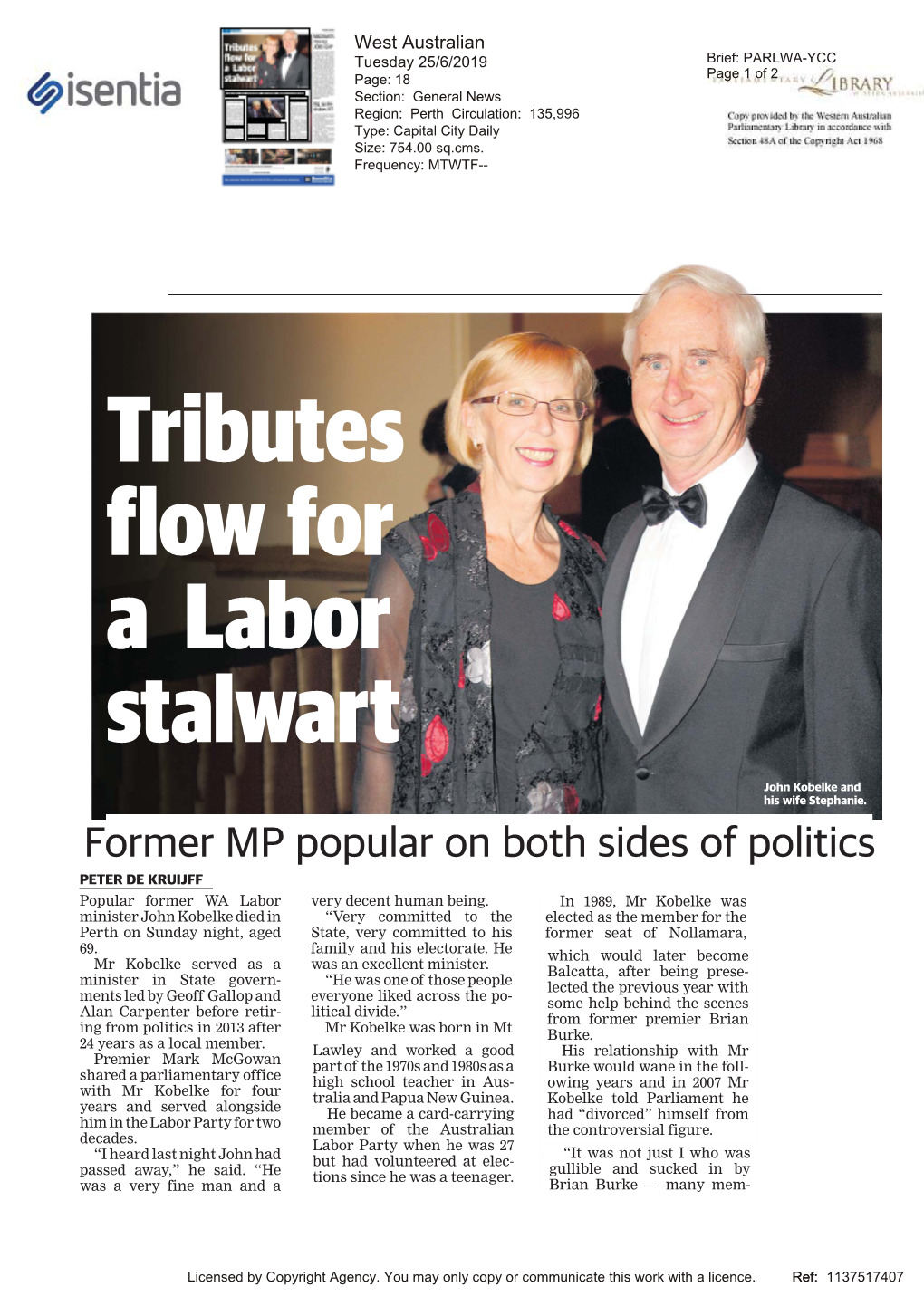 Tributes Flow for a Labor Stalwart