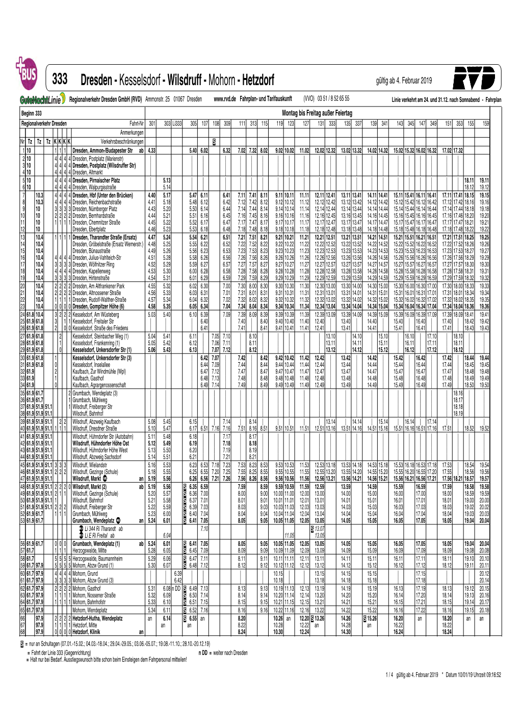 333 Dresden - Kesselsdorf - Wilsdruff - Mohorn - Hetzdorf Gültig Ab 4