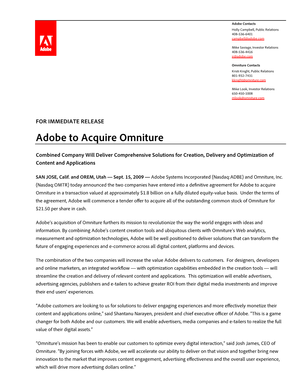 Adobe to Acquire Omniture