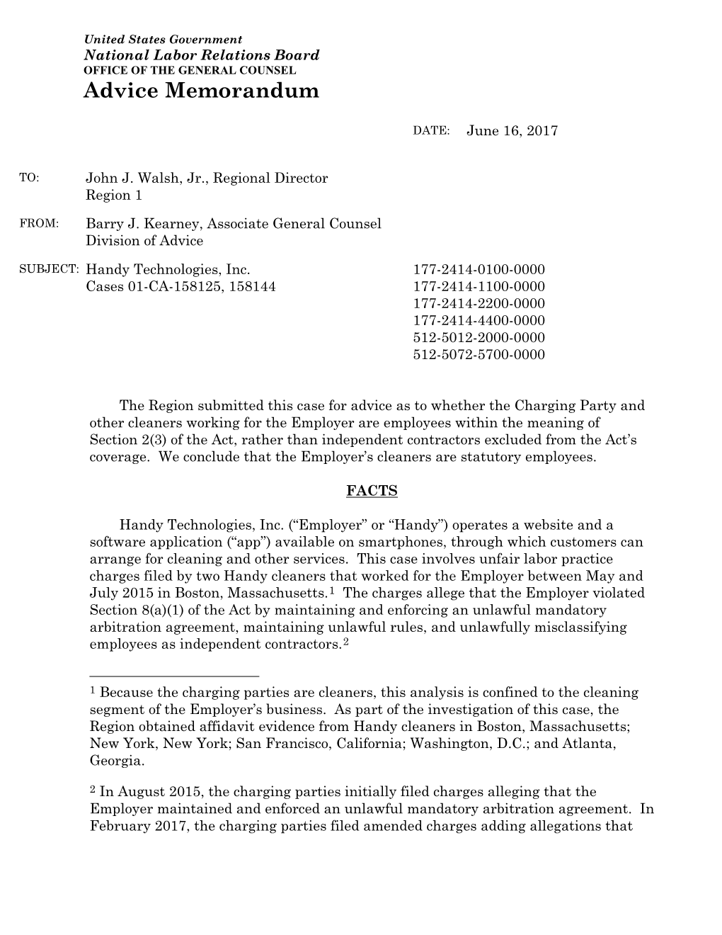 Handy Technologies, Inc. 177-2414-0100-0000 Cases 01-CA-158125, 158144 177-2414-1100-0000 177-2414-2200-0000 177-2414-4400-0000 512-5012-2000-0000 512-5072-5700-0000