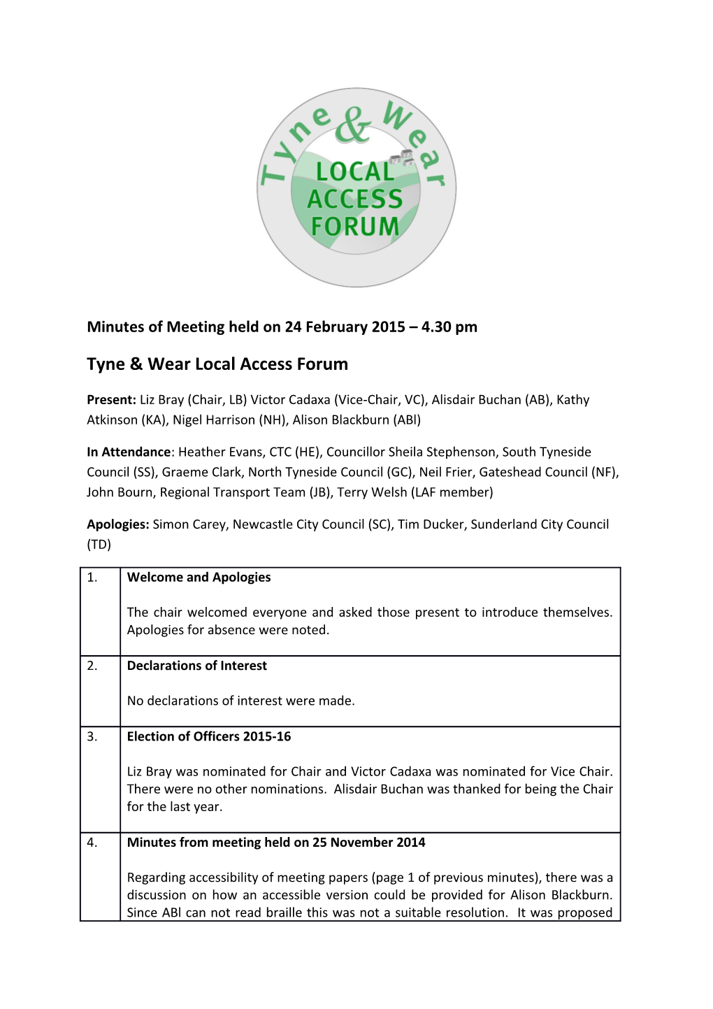 Minutes of Meeting Held on 24 February 2015 4.30 Pm