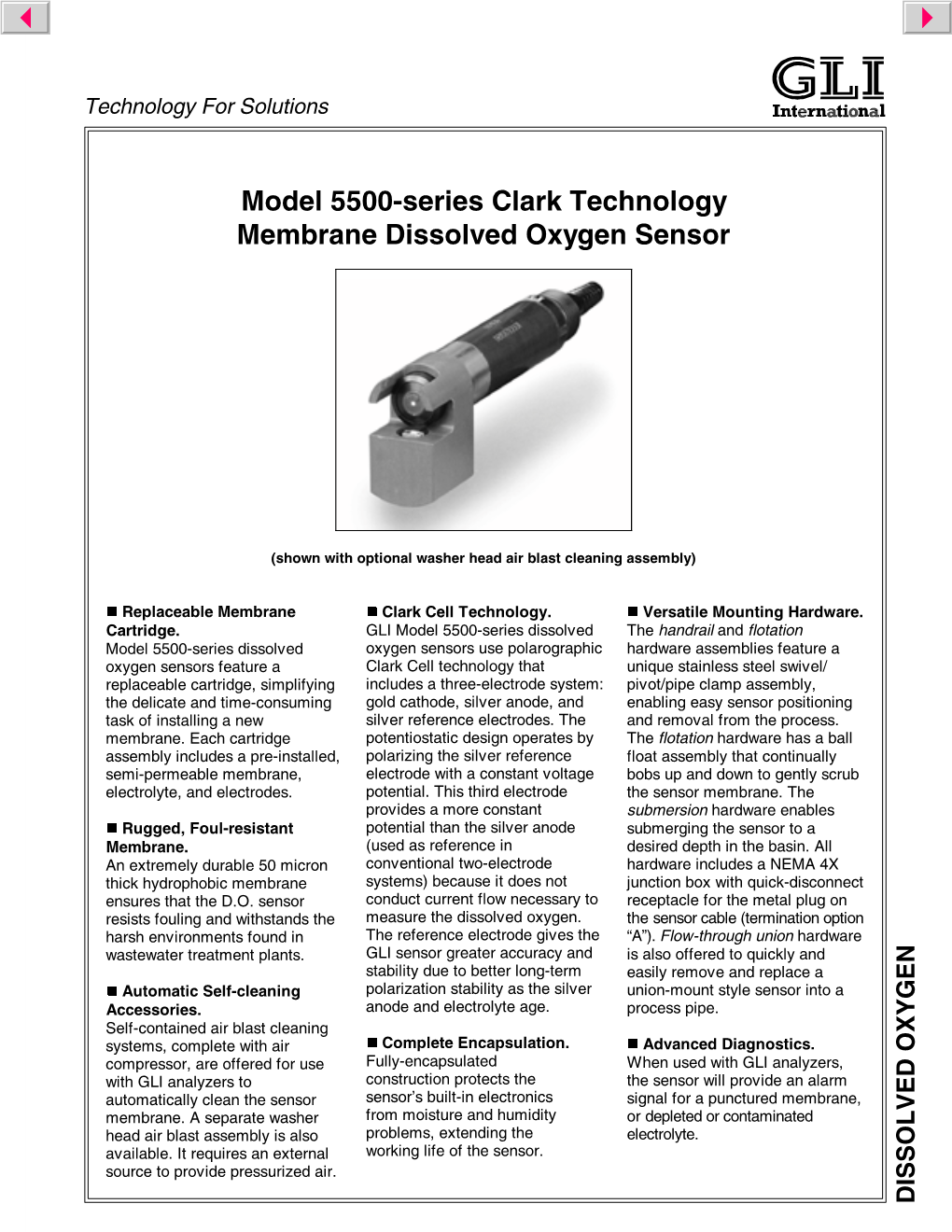 Model 5500-Series Clark Technology Membrane Dissolved Oxygen Sensor
