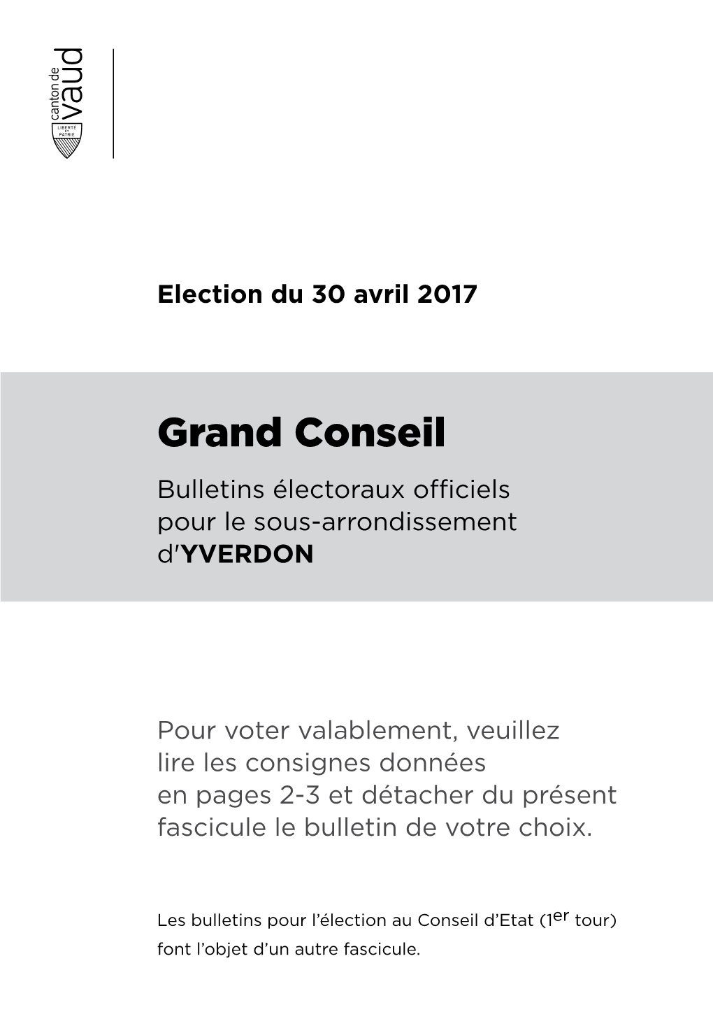 Grand Conseil Bulletins Électoraux Ofﬁciels Pour Le Sous-Arrondissement D'yverdon