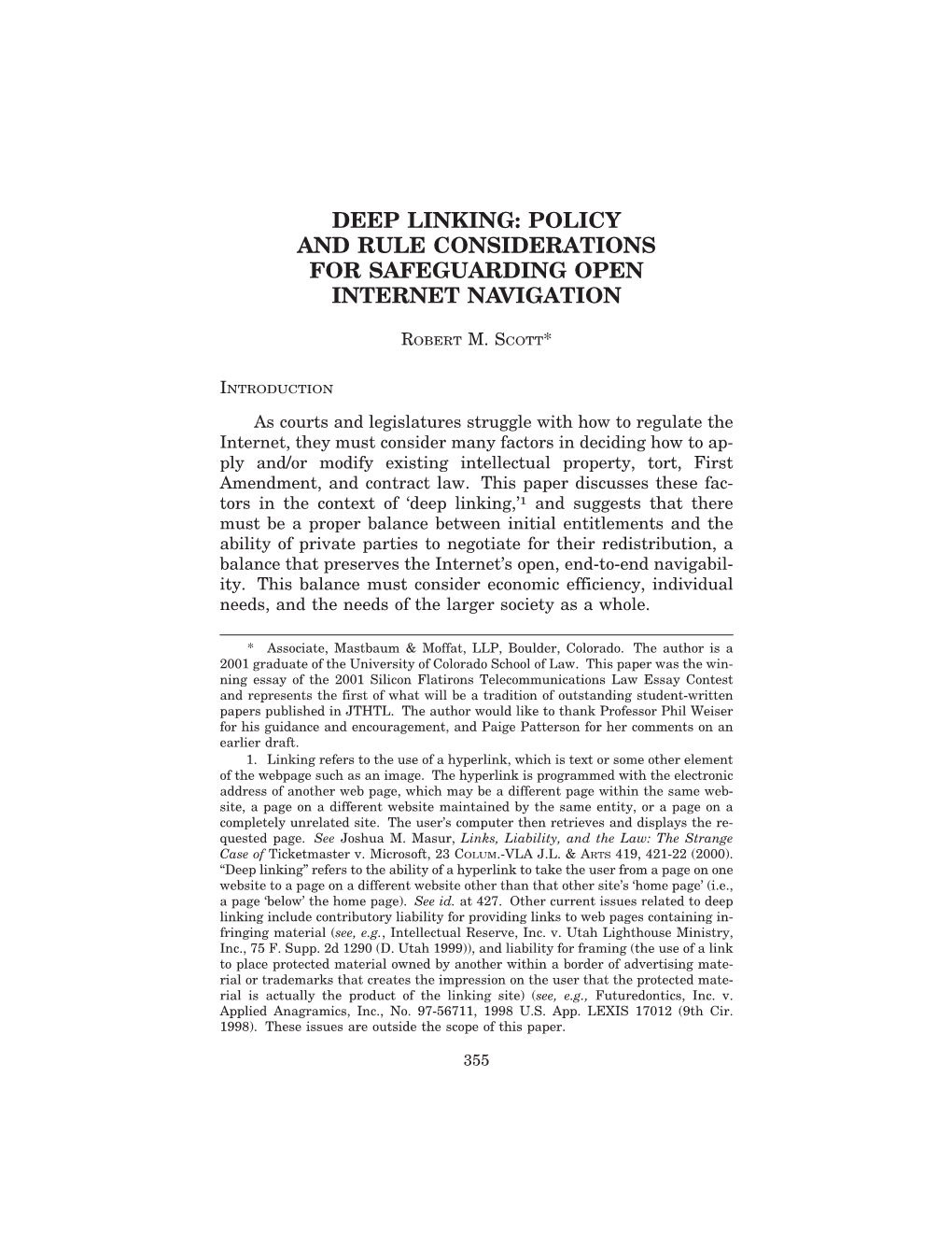 Deep Linking: Policy and Rule Considerations for Safeguarding Open Internet Navigation