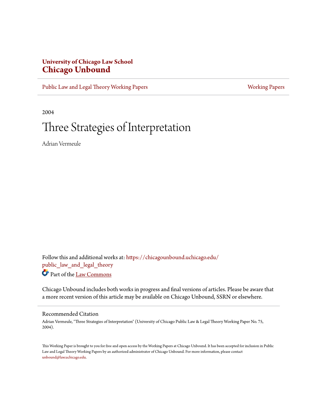 Three Strategies of Interpretation Adrian Vermeule