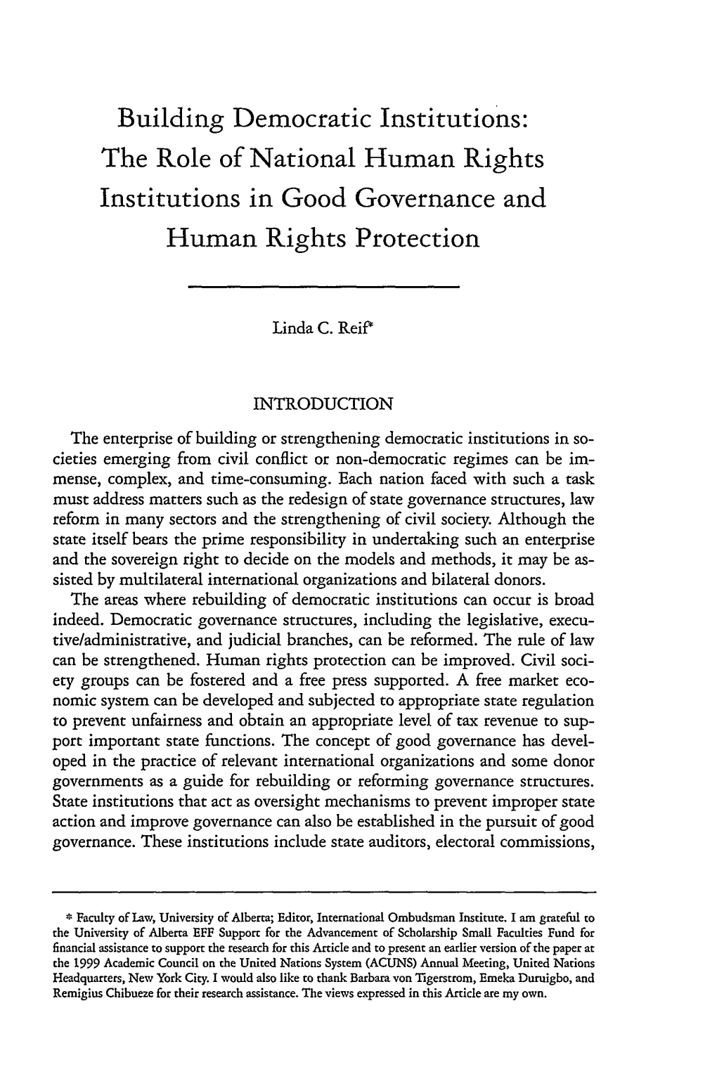 Building Democratic Institutions: the Role of National Human Rights Institutions in Good Governance and Human Rights Protection