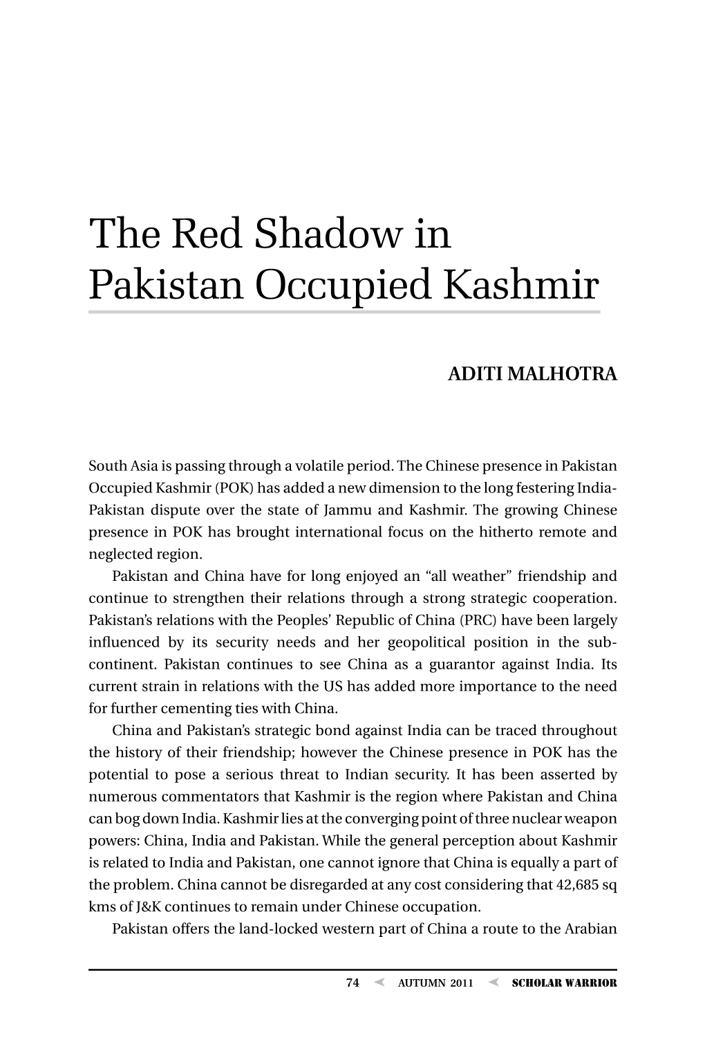 The Red Shadow in Pakistan Occupied Kashmir, By