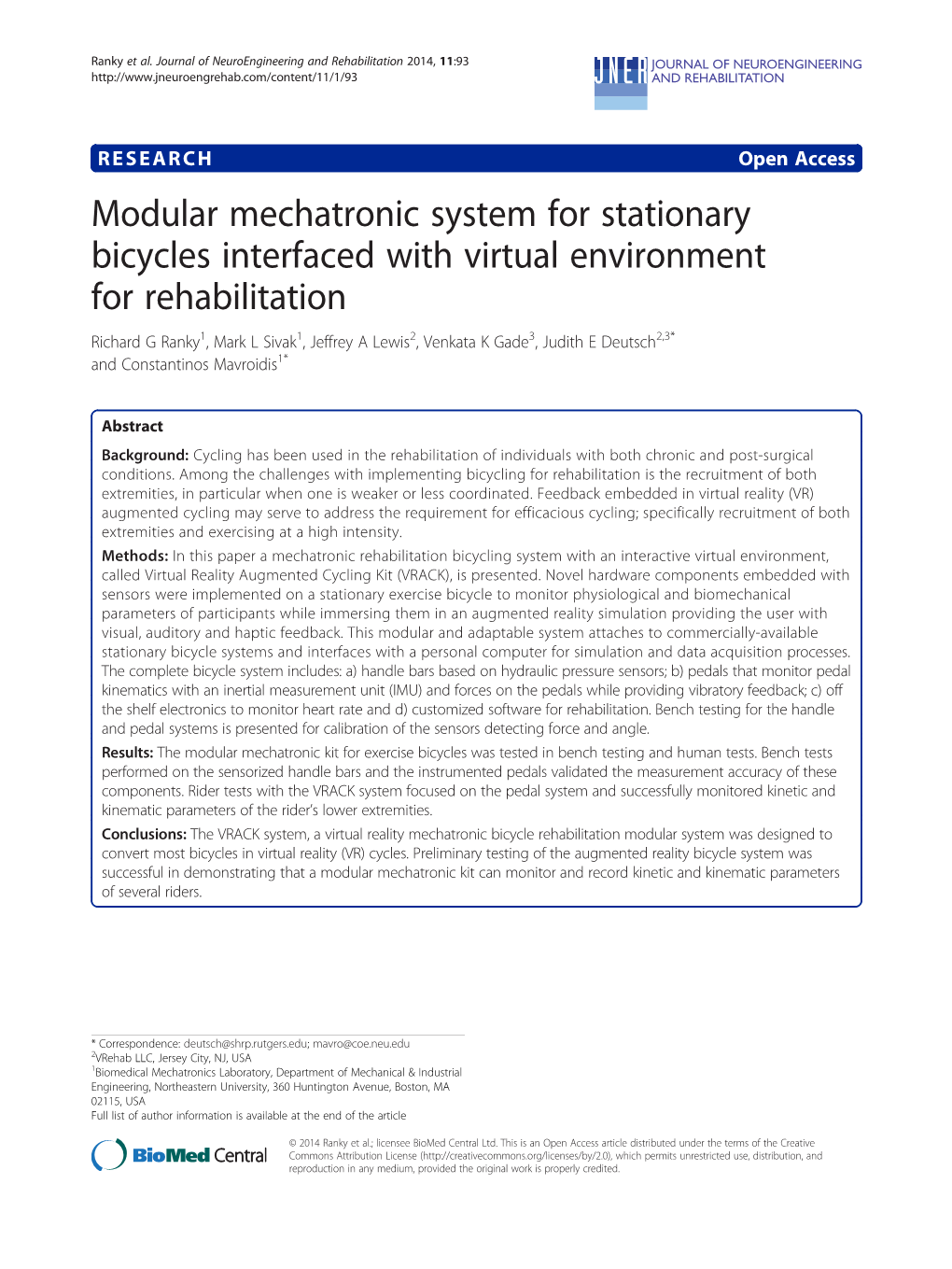 Modular Mechatronic System for Stationary Bicycles Interfaced With