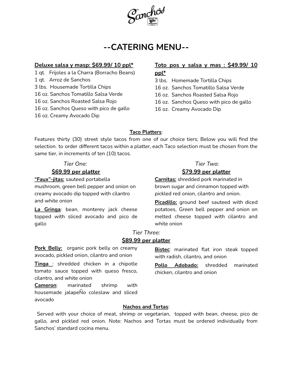 Catering Menu