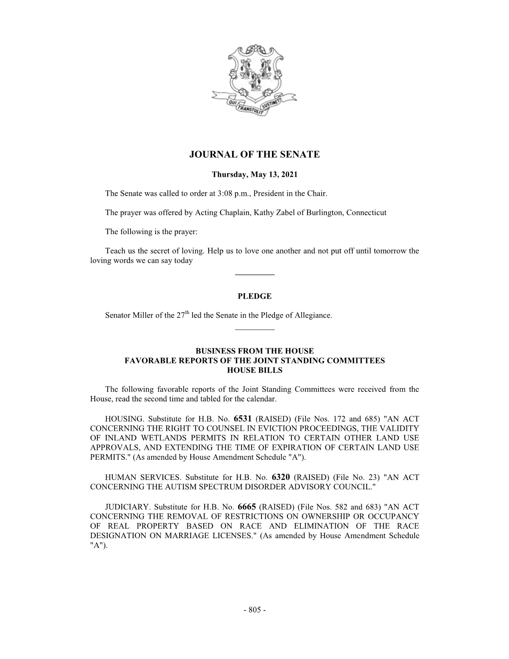 Journal of the Senate 05/13/2021